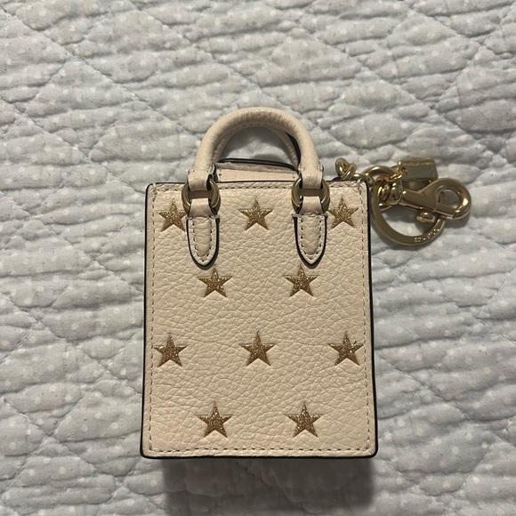 Coach White Mini Tote Keychain with Gold Stars - Picture 2 of 3